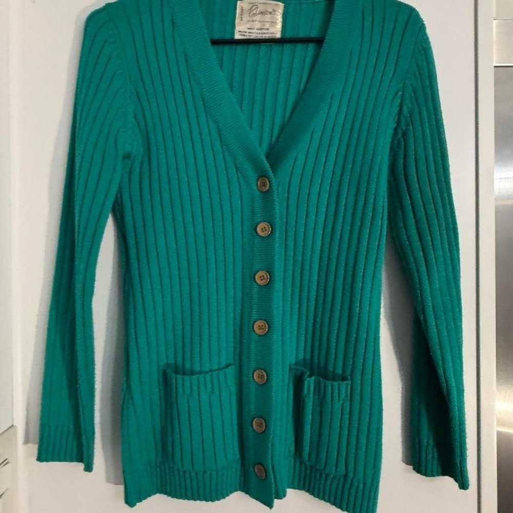 Robinsons Kelly green ribbed V-neck button cardigan with pockets